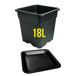 Doniczka kwadratowa Vega Negro 18L, z podstawką